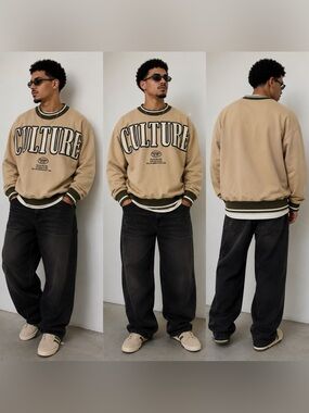 New Public Supply Essential Culture Mens Irish Cream Crew Sweater - S